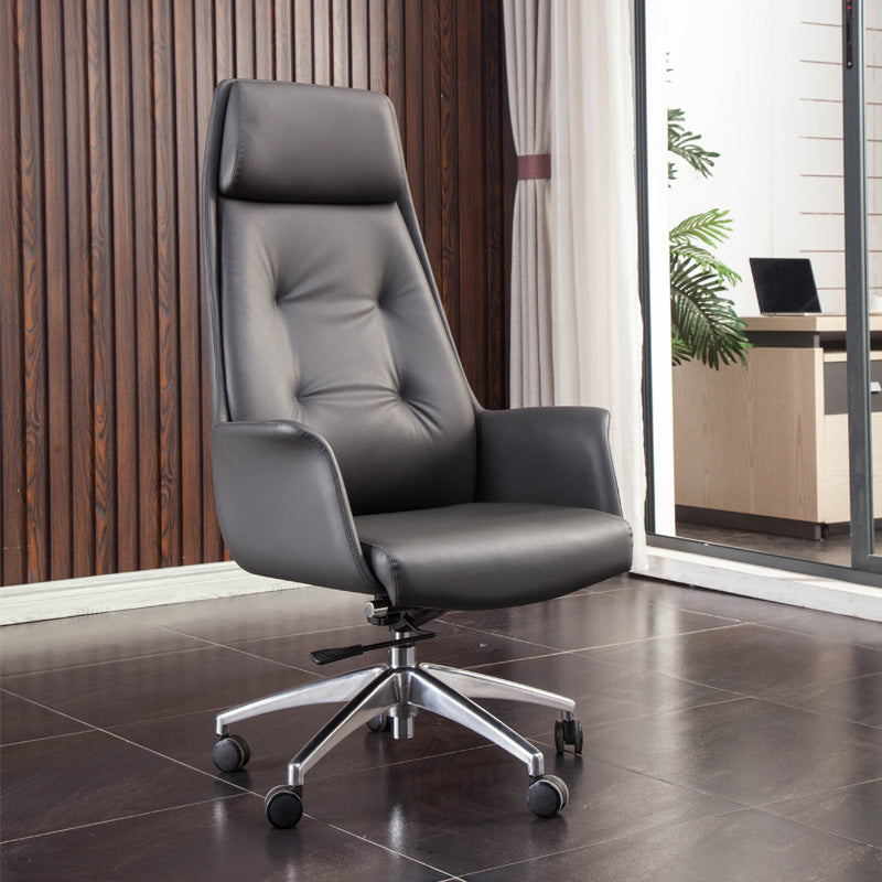 Padded Arms Contemporary Managers Chair Gray Leather Swivel Chair Microfiber Leather 1 Piece High-Back (Over 22 in.) Clearhalo 'furn' 'furn_office_chair' 'Furniture' 'Office Chairs' 'Office Furniture' 'office_chair' 6424196