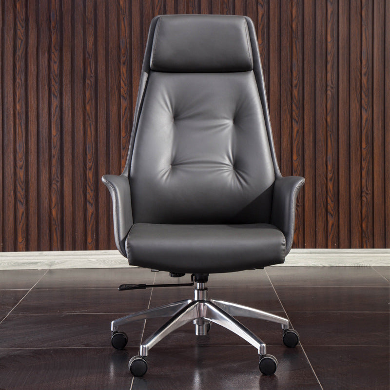 Padded Arms Contemporary Managers Chair Gray Leather Swivel Chair Clearhalo 'furn' 'furn_office_chair' 'Furniture' 'Office Chairs' 'Office Furniture' 'office_chair' 6424197