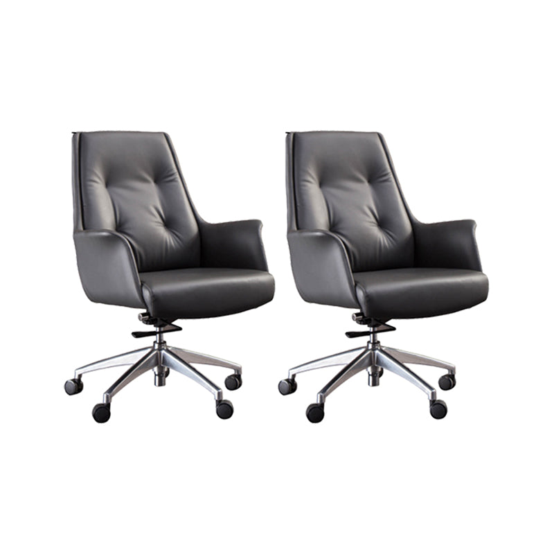 Padded Arms Contemporary Managers Chair Gray Leather Swivel Chair 2 Piece Set Mid-Back (14-22 in.) Clearhalo 'furn' 'furn_office_chair' 'Furniture' 'Office Chairs' 'Office Furniture' 'office_chair' 6424198