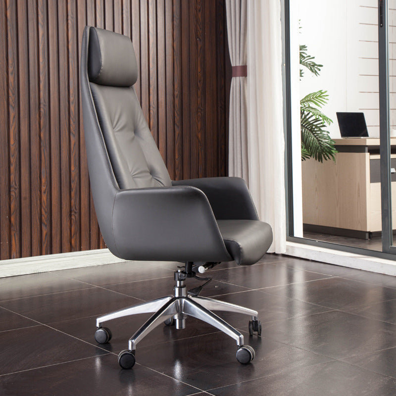 Padded Arms Contemporary Managers Chair Gray Leather Swivel Chair Faux Leather 1 Piece High-Back (Over 22 in.) Clearhalo 'furn' 'furn_office_chair' 'Furniture' 'Office Chairs' 'Office Furniture' 'office_chair' 6424199