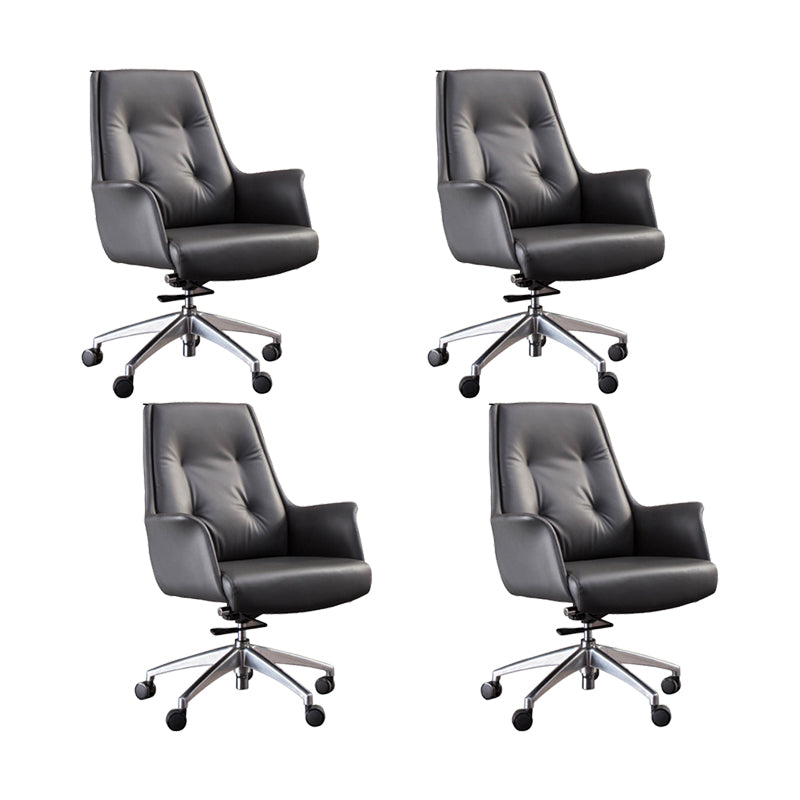 Padded Arms Contemporary Managers Chair Gray Leather Swivel Chair 4 Piece Set Mid-Back (14-22 in.) Clearhalo 'furn' 'furn_office_chair' 'Furniture' 'Office Chairs' 'Office Furniture' 'office_chair' 6424200