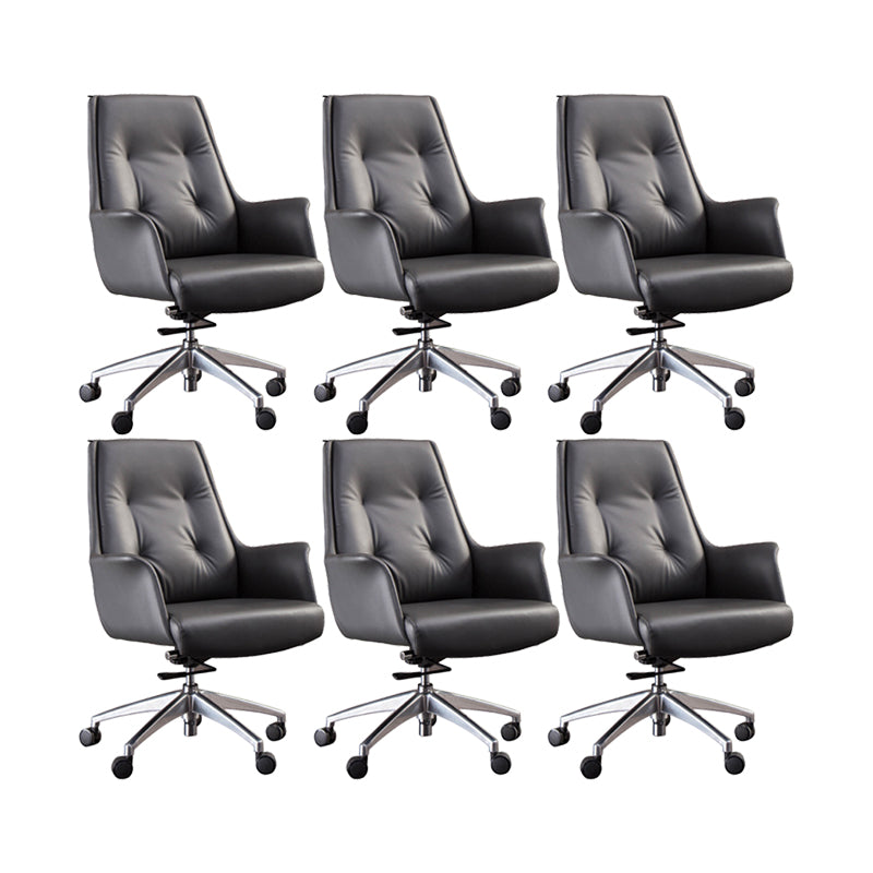 Padded Arms Contemporary Managers Chair Gray Leather Swivel Chair 6 Piece Set Mid-Back (14-22 in.) Clearhalo 'furn' 'furn_office_chair' 'Furniture' 'Office Chairs' 'Office Furniture' 'office_chair' 6424202