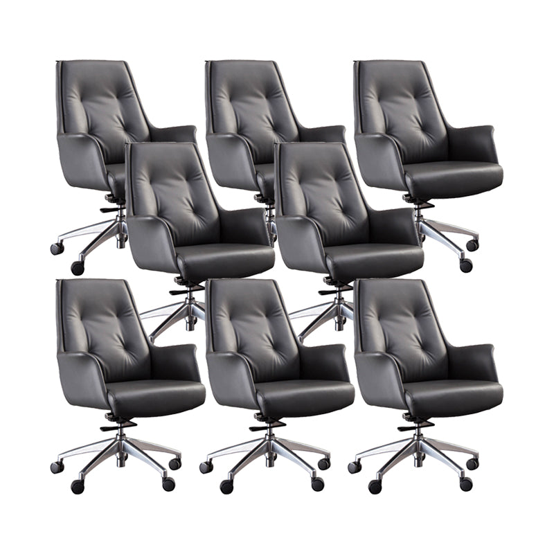 Padded Arms Contemporary Managers Chair Gray Leather Swivel Chair 8 Piece Set Mid-Back (14-22 in.) Clearhalo 'furn' 'furn_office_chair' 'Furniture' 'Office Chairs' 'Office Furniture' 'office_chair' 6424204