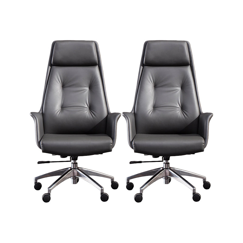 Padded Arms Contemporary Managers Chair Gray Leather Swivel Chair 2 Piece Set High-Back (Over 22 in.) Clearhalo 'furn' 'furn_office_chair' 'Furniture' 'Office Chairs' 'Office Furniture' 'office_chair' 6424206