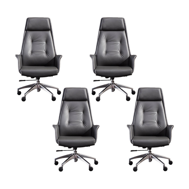 Padded Arms Contemporary Managers Chair Gray Leather Swivel Chair 4 Piece Set High-Back (Over 22 in.) Clearhalo 'furn' 'furn_office_chair' 'Furniture' 'Office Chairs' 'Office Furniture' 'office_chair' 6424208