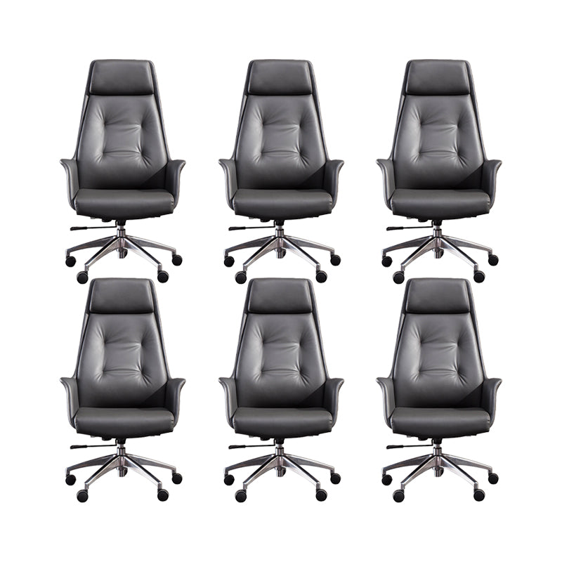 Padded Arms Contemporary Managers Chair Gray Leather Swivel Chair 6 Piece Set High-Back (Over 22 in.) Clearhalo 'furn' 'furn_office_chair' 'Furniture' 'Office Chairs' 'Office Furniture' 'office_chair' 6424210