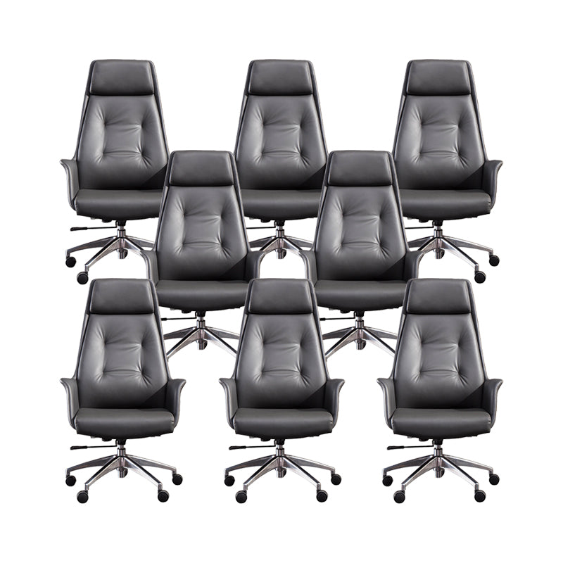 Padded Arms Contemporary Managers Chair Gray Leather Swivel Chair 8 Piece Set High-Back (Over 22 in.) Clearhalo 'furn' 'furn_office_chair' 'Furniture' 'Office Chairs' 'Office Furniture' 'office_chair' 6424212