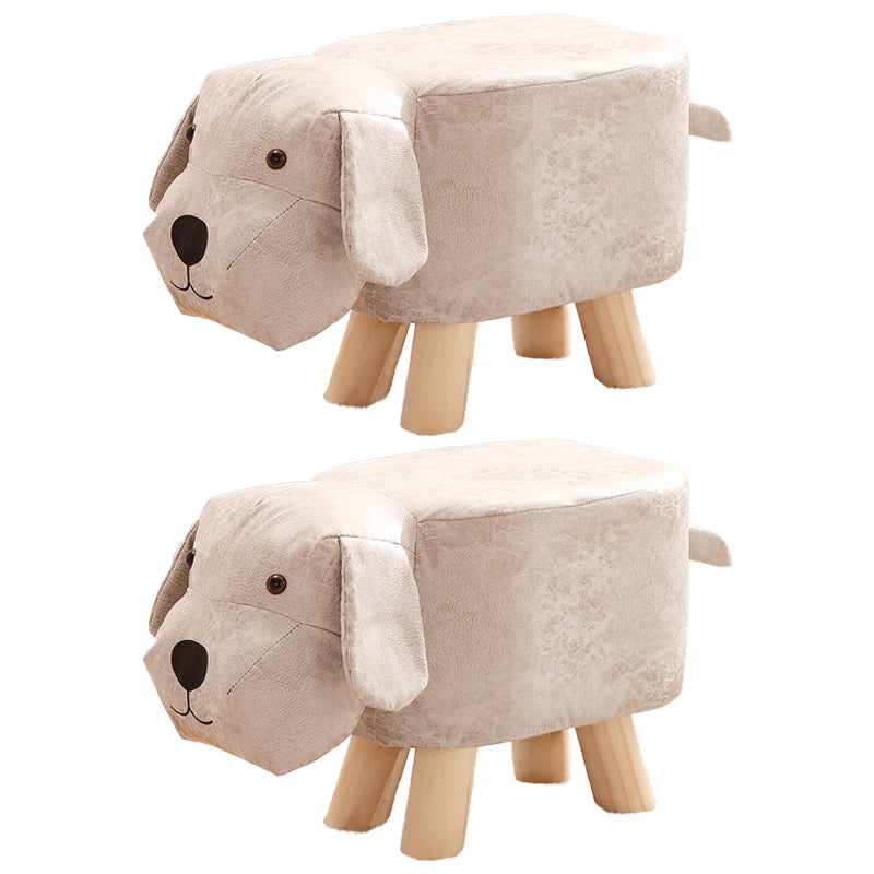 Contemporary Ottoman Faux Leather Solid Wood Frame Upholstered Dog Shape Ottoman White 2 Piece Set Clearhalo 'furn' 'furn_ottomans_poufs' 'Furniture' 'Living Room Furniture' 'Ottomans & Poufs' 'ottomans_poufs' 6424920