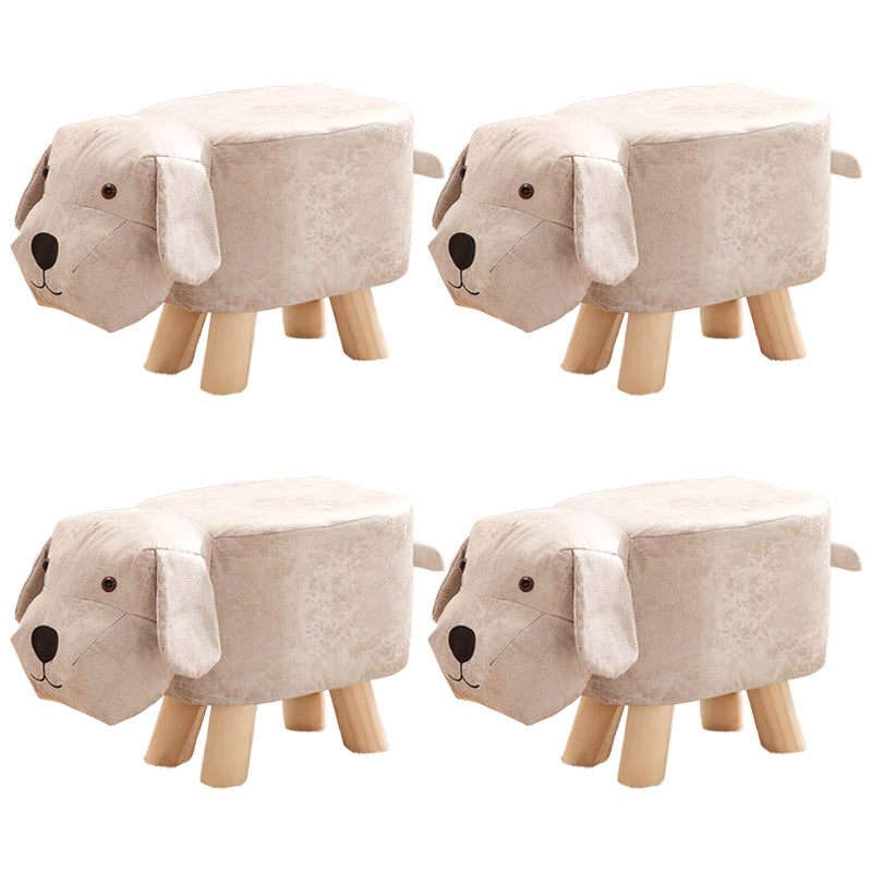 Contemporary Ottoman Faux Leather Solid Wood Frame Upholstered Dog Shape Ottoman White 4 Piece Set Clearhalo 'furn' 'furn_ottomans_poufs' 'Furniture' 'Living Room Furniture' 'Ottomans & Poufs' 'ottomans_poufs' 6424923