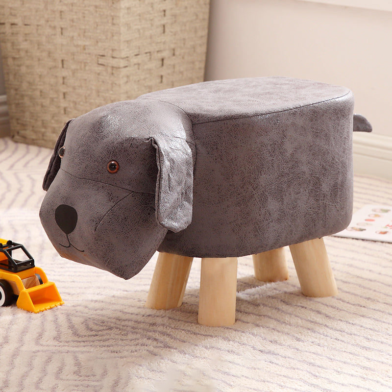 Contemporary Ottoman Faux Leather Solid Wood Frame Upholstered Dog Shape Ottoman Gray 1 Piece Clearhalo 'furn' 'furn_ottomans_poufs' 'Furniture' 'Living Room Furniture' 'Ottomans & Poufs' 'ottomans_poufs' 6424925