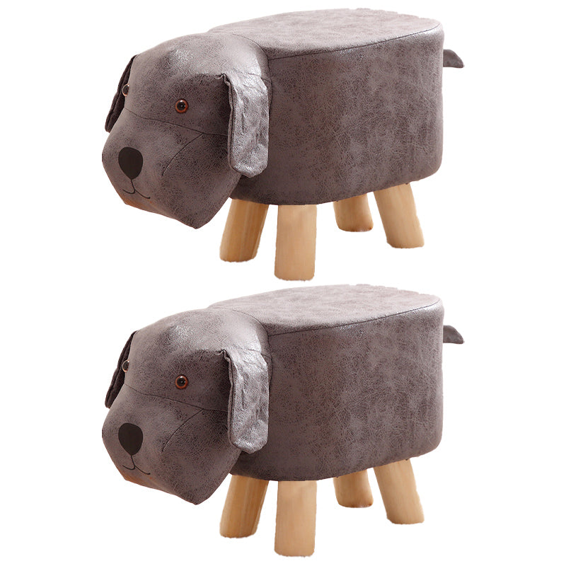 Contemporary Ottoman Faux Leather Solid Wood Frame Upholstered Dog Shape Ottoman Gray 2 Piece Set Clearhalo 'furn' 'furn_ottomans_poufs' 'Furniture' 'Living Room Furniture' 'Ottomans & Poufs' 'ottomans_poufs' 6424926