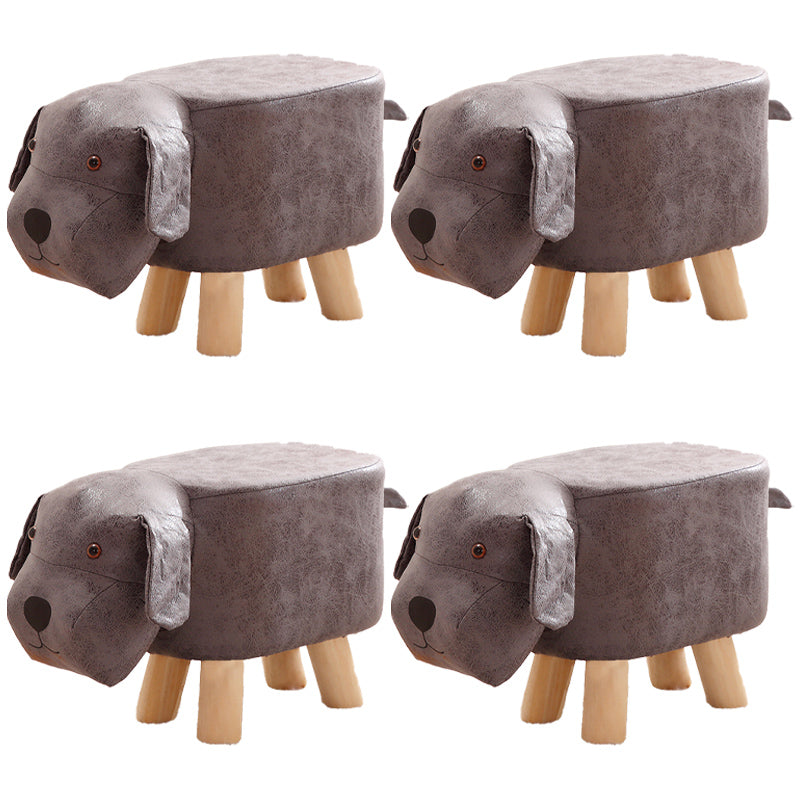 Contemporary Ottoman Faux Leather Solid Wood Frame Upholstered Dog Shape Ottoman Gray 4 Piece Set Clearhalo 'furn' 'furn_ottomans_poufs' 'Furniture' 'Living Room Furniture' 'Ottomans & Poufs' 'ottomans_poufs' 6424928