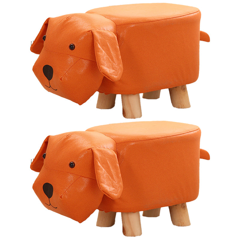 Contemporary Ottoman Faux Leather Solid Wood Frame Upholstered Dog Shape Ottoman Orange 2 Piece Set Clearhalo 'furn' 'furn_ottomans_poufs' 'Furniture' 'Living Room Furniture' 'Ottomans & Poufs' 'ottomans_poufs' 6424938