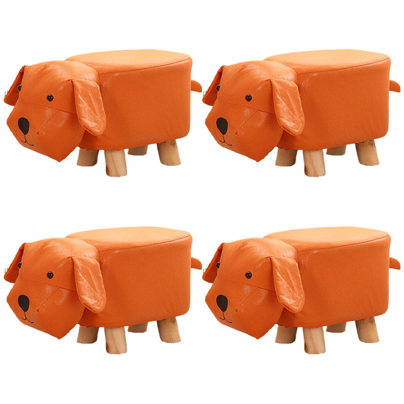 Contemporary Ottoman Faux Leather Solid Wood Frame Upholstered Dog Shape Ottoman Orange 4 Piece Set Clearhalo 'furn' 'furn_ottomans_poufs' 'Furniture' 'Living Room Furniture' 'Ottomans & Poufs' 'ottomans_poufs' 6424939