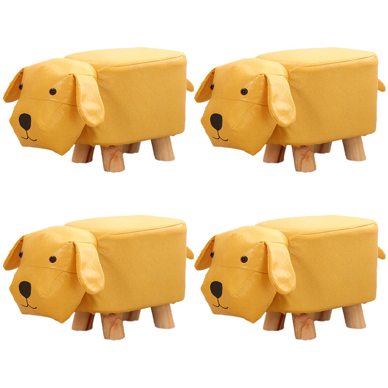 Contemporary Ottoman Faux Leather Solid Wood Frame Upholstered Dog Shape Ottoman Yellow 4 Piece Set Clearhalo 'furn' 'furn_ottomans_poufs' 'Furniture' 'Living Room Furniture' 'Ottomans & Poufs' 'ottomans_poufs' 6424948