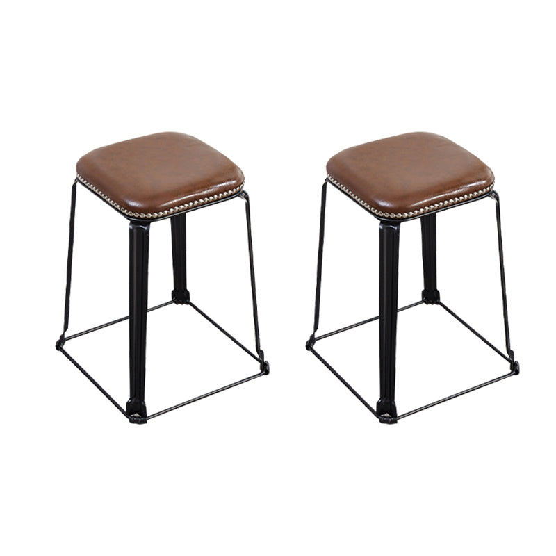 Modern Square Poof Solid Water Resistant Faux Leather Poof with Nailhead Trim Brown 2 Piece Set Clearhalo 'furn' 'furn_ottomans_poufs' 'Furniture' 'Living Room Furniture' 'Ottomans & Poufs' 'ottomans_poufs' 6424955