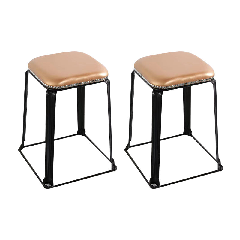 Modern Square Poof Solid Water Resistant Faux Leather Poof with Nailhead Trim Champagne 2 Piece Set Clearhalo 'furn' 'furn_ottomans_poufs' 'Furniture' 'Living Room Furniture' 'Ottomans & Poufs' 'ottomans_poufs' 6424982