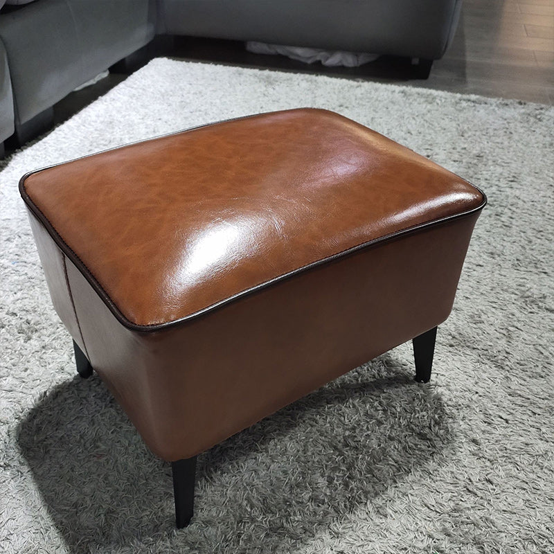 Mid-Century Modern Pouf Ottoman Faux Leather Upholstered Rectangle Ottoman with Chair Legs Clearhalo 'furn' 'furn_ottomans_poufs' 'Furniture' 'Living Room Furniture' 'Ottomans & Poufs' 'ottomans_poufs' 6425114