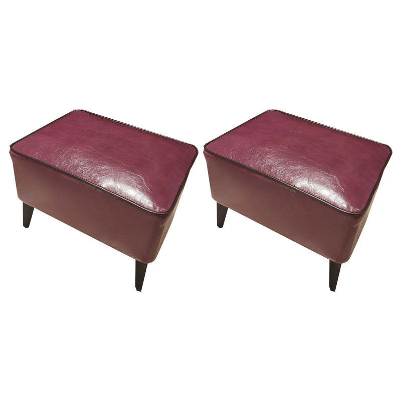 Mid-Century Modern Pouf Ottoman Faux Leather Upholstered Rectangle Ottoman with Chair Legs Violet 2 Piece Set Clearhalo 'furn' 'furn_ottomans_poufs' 'Furniture' 'Living Room Furniture' 'Ottomans & Poufs' 'ottomans_poufs' 6425116