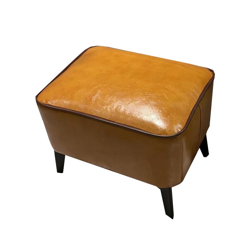 Mid-Century Modern Pouf Ottoman Faux Leather Upholstered Rectangle Ottoman with Chair Legs Yellow 1 Piece Clearhalo 'furn' 'furn_ottomans_poufs' 'Furniture' 'Living Room Furniture' 'Ottomans & Poufs' 'ottomans_poufs' 6425120