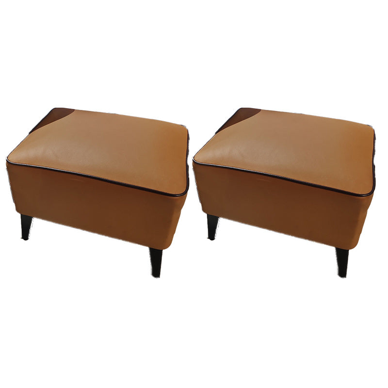 Mid-Century Modern Pouf Ottoman Faux Leather Upholstered Rectangle Ottoman with Chair Legs Orange 2 Piece Set Clearhalo 'furn' 'furn_ottomans_poufs' 'Furniture' 'Living Room Furniture' 'Ottomans & Poufs' 'ottomans_poufs' 6425129