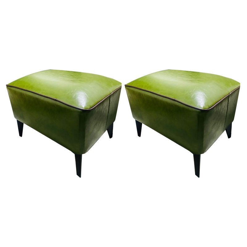 Mid-Century Modern Pouf Ottoman Faux Leather Upholstered Rectangle Ottoman with Chair Legs Green 2 Piece Set Clearhalo 'furn' 'furn_ottomans_poufs' 'Furniture' 'Living Room Furniture' 'Ottomans & Poufs' 'ottomans_poufs' 6425134