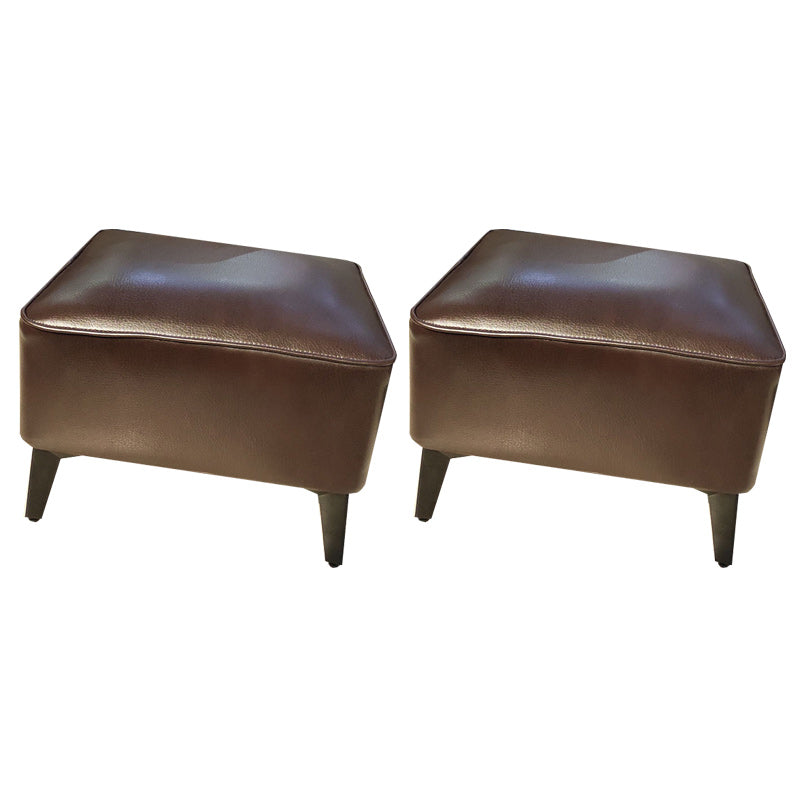 Mid-Century Modern Pouf Ottoman Faux Leather Upholstered Rectangle Ottoman with Chair Legs Brown 2 Piece Set Clearhalo 'furn' 'furn_ottomans_poufs' 'Furniture' 'Living Room Furniture' 'Ottomans & Poufs' 'ottomans_poufs' 6425141