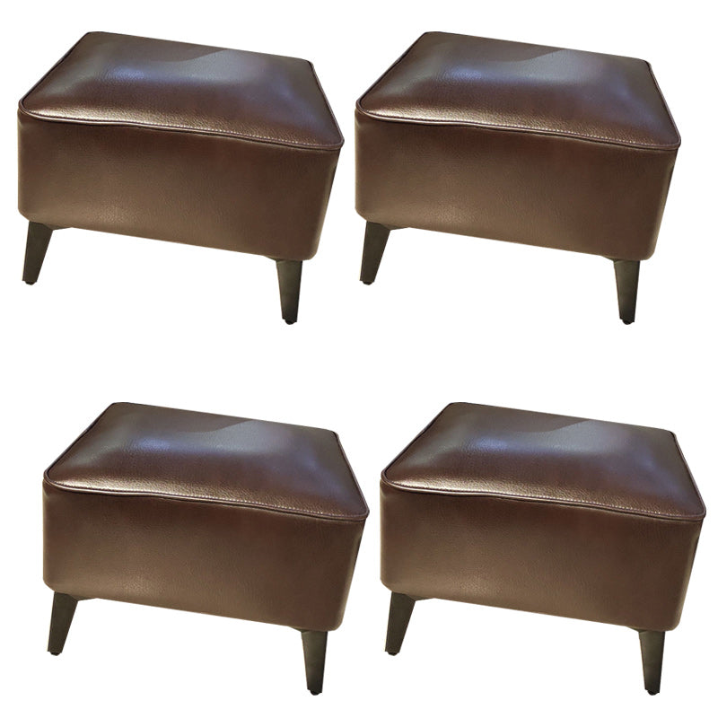 Mid-Century Modern Pouf Ottoman Faux Leather Upholstered Rectangle Ottoman with Chair Legs Brown 4 Piece Set Clearhalo 'furn' 'furn_ottomans_poufs' 'Furniture' 'Living Room Furniture' 'Ottomans & Poufs' 'ottomans_poufs' 6425143