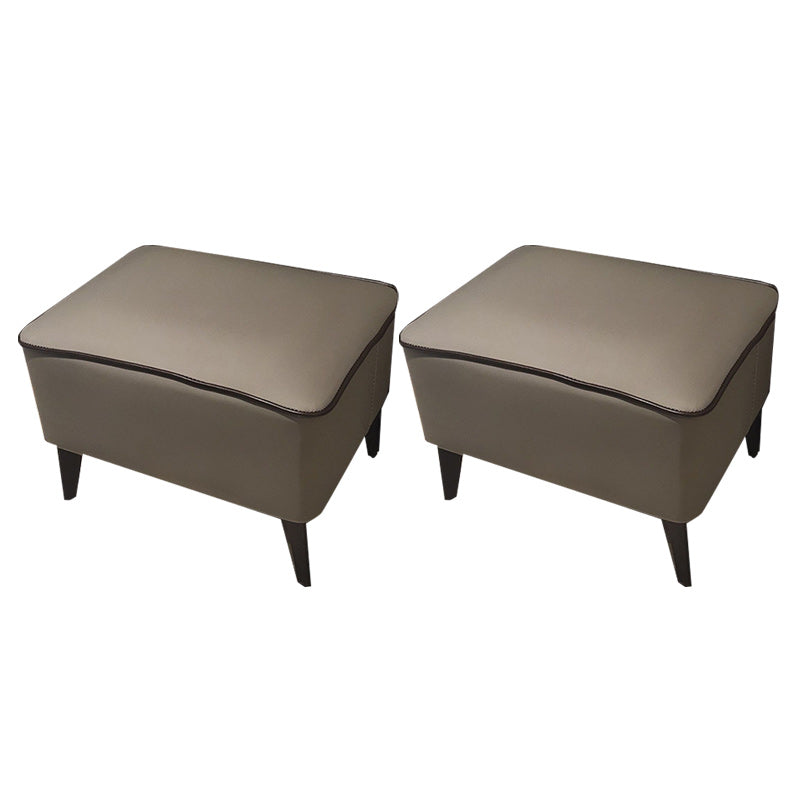 Mid-Century Modern Pouf Ottoman Faux Leather Upholstered Rectangle Ottoman with Chair Legs Dark Gray 2 Piece Set Clearhalo 'furn' 'furn_ottomans_poufs' 'Furniture' 'Living Room Furniture' 'Ottomans & Poufs' 'ottomans_poufs' 6425145