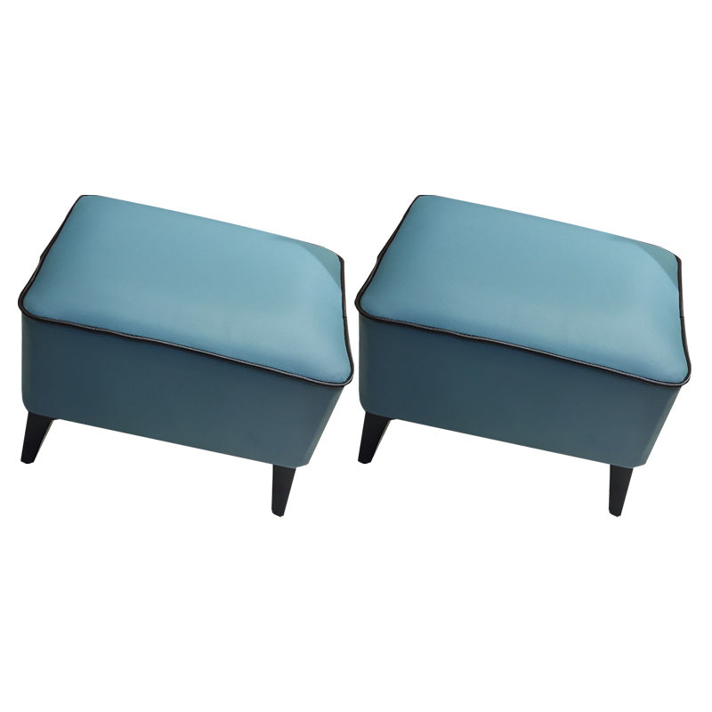 Mid-Century Modern Pouf Ottoman Faux Leather Upholstered Rectangle Ottoman with Chair Legs Light Blue 2 Piece Set Clearhalo 'furn' 'furn_ottomans_poufs' 'Furniture' 'Living Room Furniture' 'Ottomans & Poufs' 'ottomans_poufs' 6425151