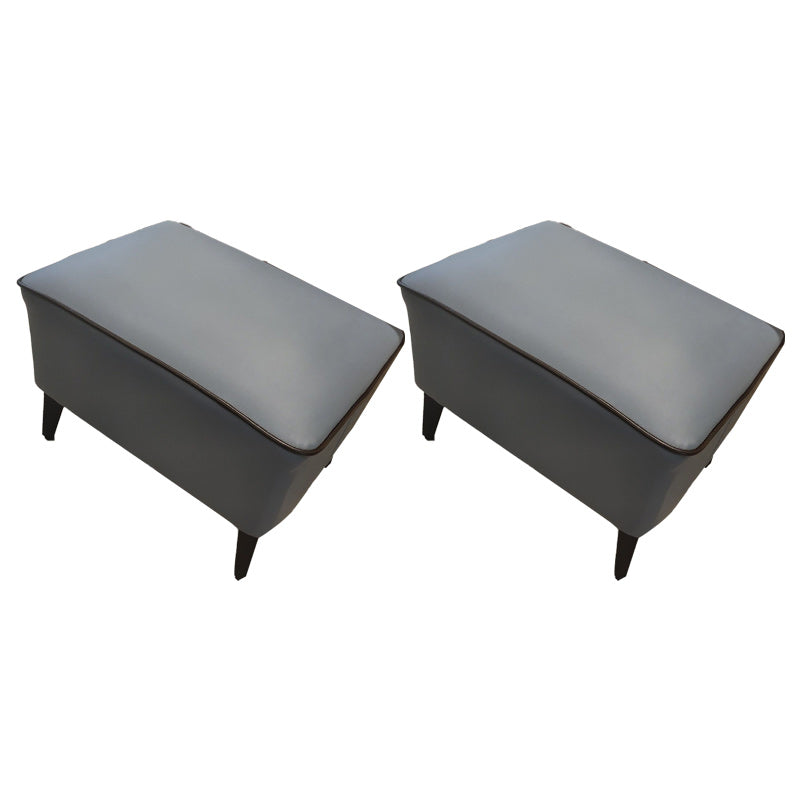 Mid-Century Modern Pouf Ottoman Faux Leather Upholstered Rectangle Ottoman with Chair Legs Blue Gray 2 Piece Set Clearhalo 'furn' 'furn_ottomans_poufs' 'Furniture' 'Living Room Furniture' 'Ottomans & Poufs' 'ottomans_poufs' 6425157