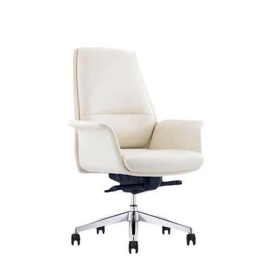 Contemporary White Leather Managers Chair Armless Upholstered Office Chair 1 Piece Mid-Back (14-22 in.)