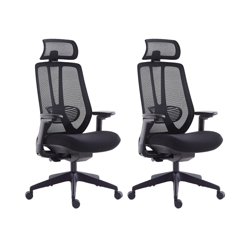 Mesh Swivel Ergonomic Chair Fixed Arms Adjustable Seat Height Office Chair Black 2 Piece Set Nylon Clearhalo 'furn' 'furn_office_chair' 'Furniture' 'Office Chairs' 'Office Furniture' 'office_chair' 6425477