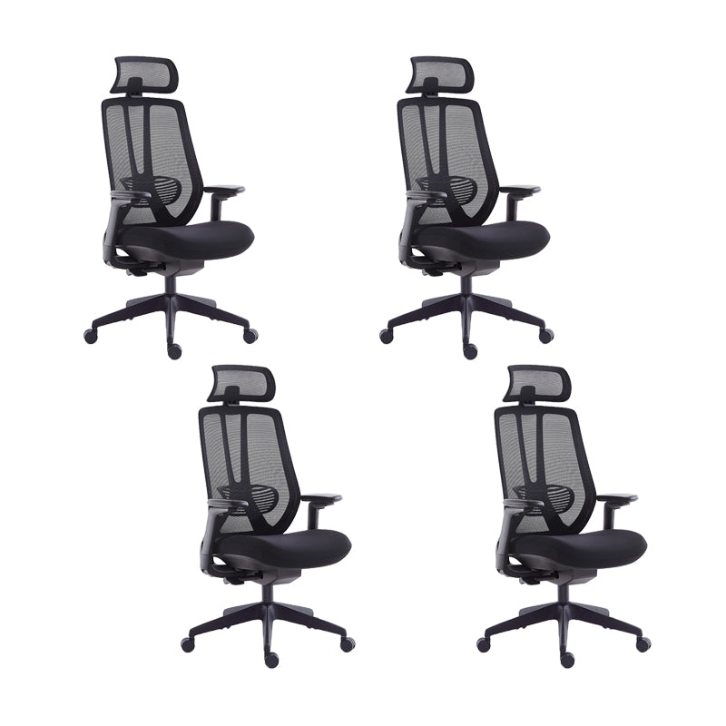 Mesh Swivel Ergonomic Chair Fixed Arms Adjustable Seat Height Office Chair Black 4 Piece Set Nylon Clearhalo 'furn' 'furn_office_chair' 'Furniture' 'Office Chairs' 'Office Furniture' 'office_chair' 6425479