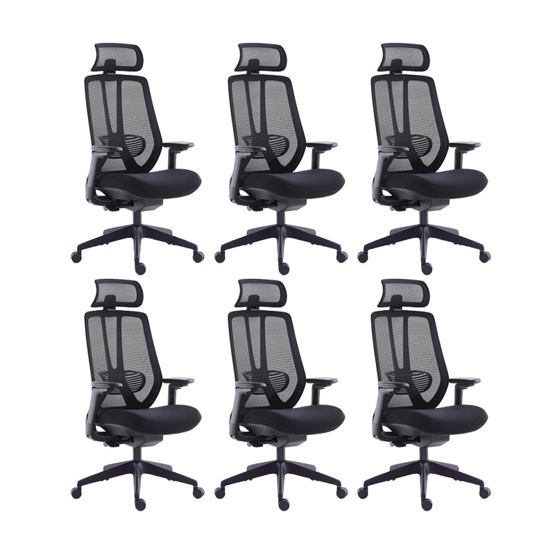 Mesh Swivel Ergonomic Chair Fixed Arms Adjustable Seat Height Office Chair Black 6 Piece Set Nylon Clearhalo 'furn' 'furn_office_chair' 'Furniture' 'Office Chairs' 'Office Furniture' 'office_chair' 6425481