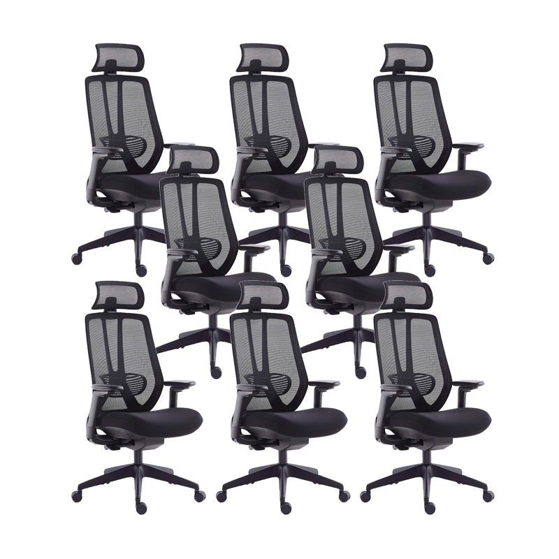 Mesh Swivel Ergonomic Chair Fixed Arms Adjustable Seat Height Office Chair Black 8 Piece Set Nylon Clearhalo 'furn' 'furn_office_chair' 'Furniture' 'Office Chairs' 'Office Furniture' 'office_chair' 6425482