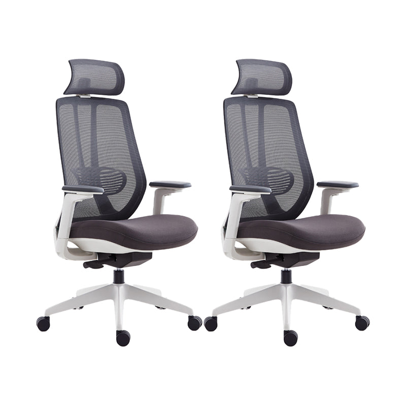 Mesh Swivel Ergonomic Chair Fixed Arms Adjustable Seat Height Office Chair White-Gray 2 Piece Set Nylon Clearhalo 'furn' 'furn_office_chair' 'Furniture' 'Office Chairs' 'Office Furniture' 'office_chair' 6425486