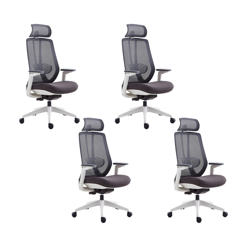 Mesh Swivel Ergonomic Chair Fixed Arms Adjustable Seat Height Office Chair White-Gray 4 Piece Set Nylon Clearhalo 'furn' 'furn_office_chair' 'Furniture' 'Office Chairs' 'Office Furniture' 'office_chair' 6425489