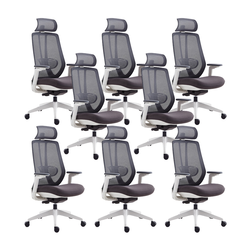 Mesh Swivel Ergonomic Chair Fixed Arms Adjustable Seat Height Office Chair White-Gray 8 Piece Set Nylon Clearhalo 'furn' 'furn_office_chair' 'Furniture' 'Office Chairs' 'Office Furniture' 'office_chair' 6425492