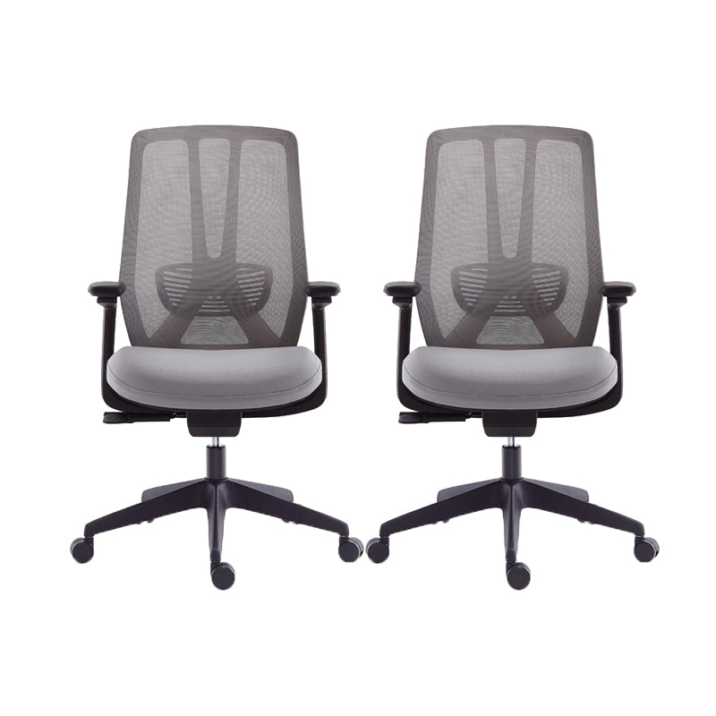 Mesh Swivel Ergonomic Chair Fixed Arms Adjustable Seat Height Office Chair Grey 2 Piece Set Nylon Clearhalo 'furn' 'furn_office_chair' 'Furniture' 'Office Chairs' 'Office Furniture' 'office_chair' 6425496