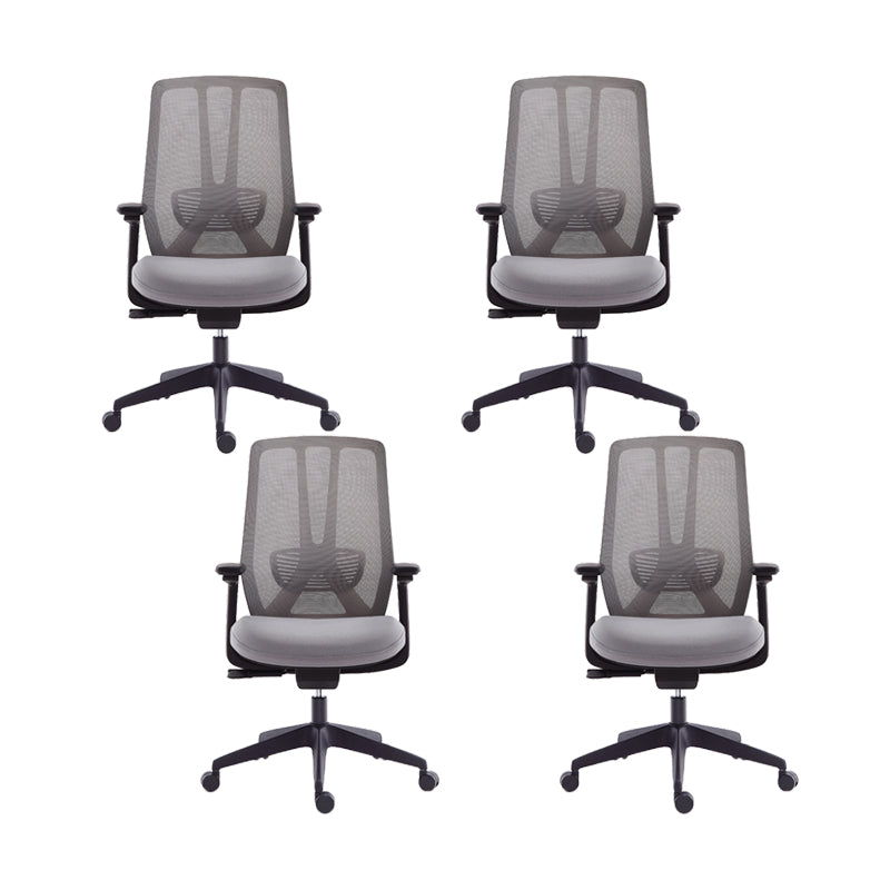 Mesh Swivel Ergonomic Chair Fixed Arms Adjustable Seat Height Office Chair Grey 4 Piece Set Nylon Clearhalo 'furn' 'furn_office_chair' 'Furniture' 'Office Chairs' 'Office Furniture' 'office_chair' 6425497