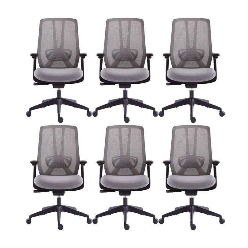 Mesh Swivel Ergonomic Chair Fixed Arms Adjustable Seat Height Office Chair Grey 6 Piece Set Nylon Clearhalo 'furn' 'furn_office_chair' 'Furniture' 'Office Chairs' 'Office Furniture' 'office_chair' 6425498