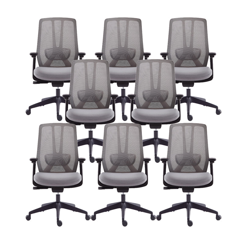 Mesh Swivel Ergonomic Chair Fixed Arms Adjustable Seat Height Office Chair Grey 8 Piece Set Nylon Clearhalo 'furn' 'furn_office_chair' 'Furniture' 'Office Chairs' 'Office Furniture' 'office_chair' 6425499