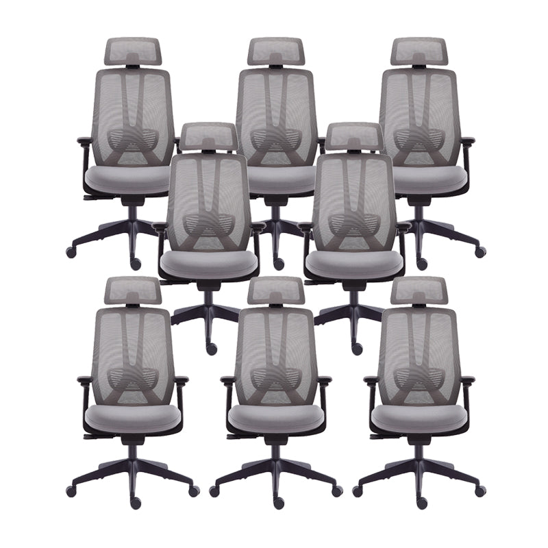 Mesh Swivel Ergonomic Chair Fixed Arms Adjustable Seat Height Office Chair Black-Gray 8 Piece Set Nylon Clearhalo 'furn' 'furn_office_chair' 'Furniture' 'Office Chairs' 'Office Furniture' 'office_chair' 6425504