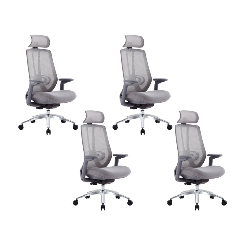 Mesh Swivel Ergonomic Chair Fixed Arms Adjustable Seat Height Office Chair Grey 4 Piece Set Metal Clearhalo 'furn' 'furn_office_chair' 'Furniture' 'Office Chairs' 'Office Furniture' 'office_chair' 6425506