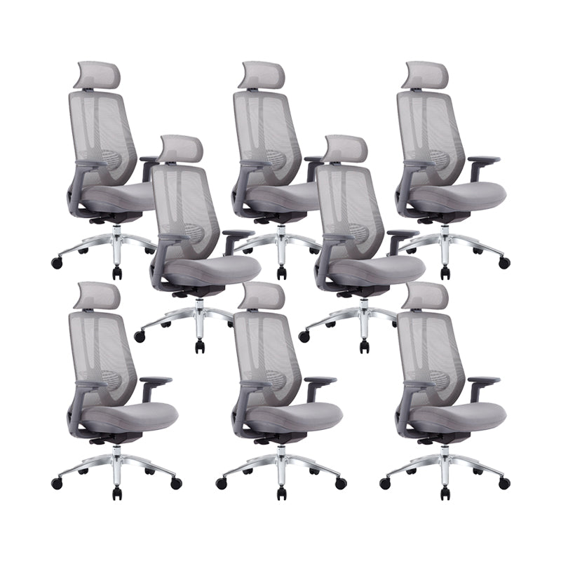 Mesh Swivel Ergonomic Chair Fixed Arms Adjustable Seat Height Office Chair Grey 8 Piece Set Metal Clearhalo 'furn' 'furn_office_chair' 'Furniture' 'Office Chairs' 'Office Furniture' 'office_chair' 6425508