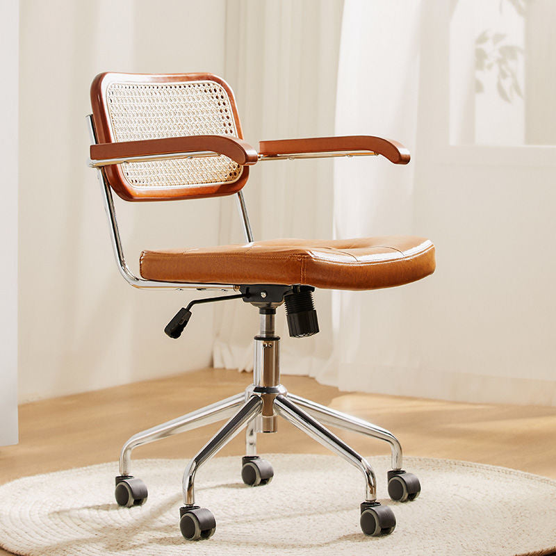 Modern Style Swivel Chair Low Back Home Office Chair with Wheels Yellow With Arms 1 Piece Clearhalo 'furn' 'furn_office_chair' 'Furniture' 'Office Chairs' 'Office Furniture' 'office_chair' 6425511