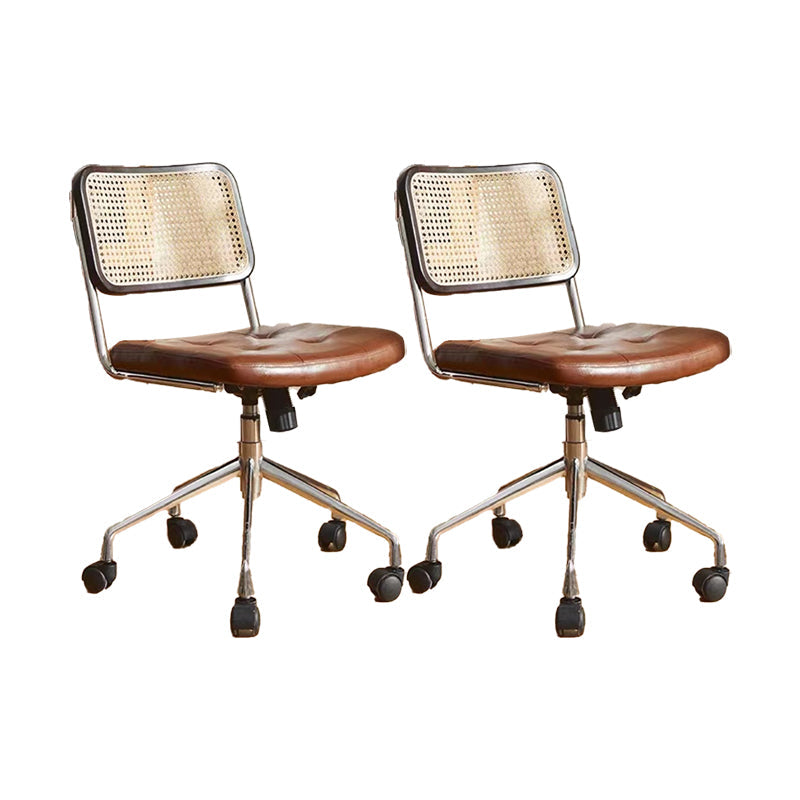 Modern Style Swivel Chair Low Back Home Office Chair with Wheels Brown Armless 2 Piece Set Clearhalo 'furn' 'furn_office_chair' 'Furniture' 'Office Chairs' 'Office Furniture' 'office_chair' 6425513