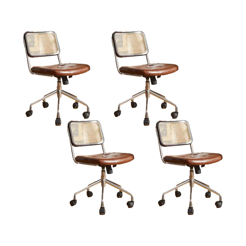 Modern Style Swivel Chair Low Back Home Office Chair with Wheels Brown Armless 4 Piece Set Clearhalo 'furn' 'furn_office_chair' 'Furniture' 'Office Chairs' 'Office Furniture' 'office_chair' 6425514