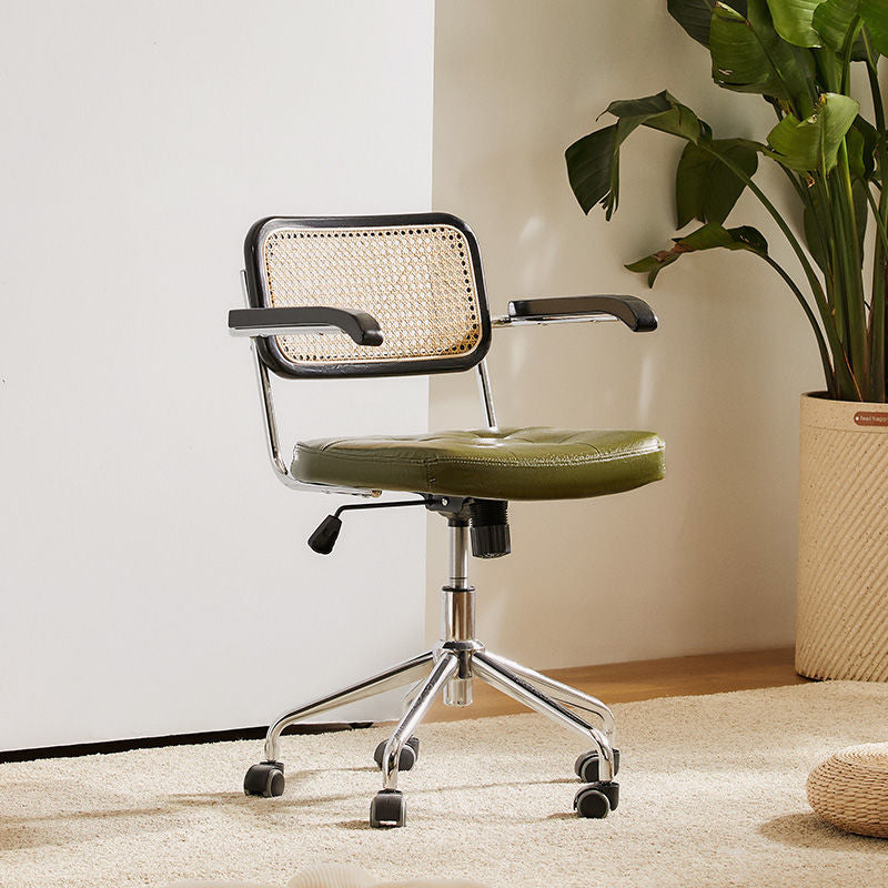 Modern Style Swivel Chair Low Back Home Office Chair with Wheels Green With Arms 1 Piece Clearhalo 'furn' 'furn_office_chair' 'Furniture' 'Office Chairs' 'Office Furniture' 'office_chair' 6425515